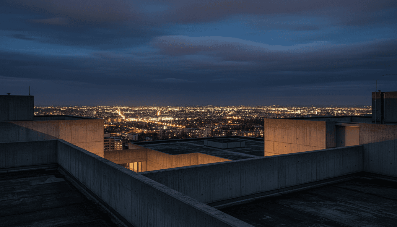 Urban rooftop silhouette at twilight